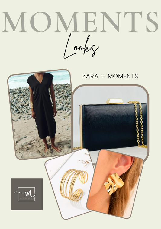 Vestido Zara + Complementos Moments: Negro y Gold