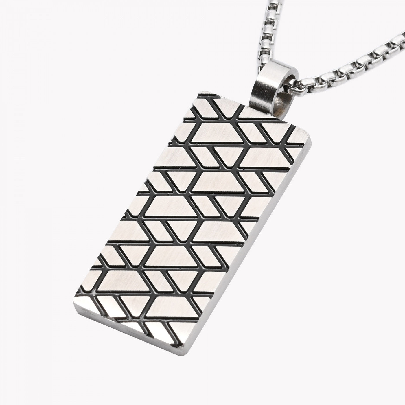 Collar de hombre de acero inoxidable dibujo zig zag plata