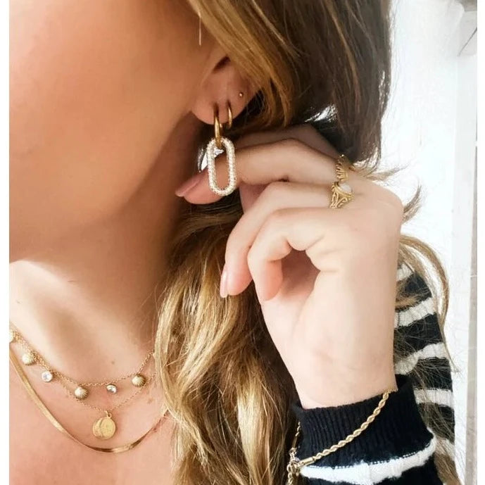 Pendientes acero óvalo cristal plateado - Moments by You