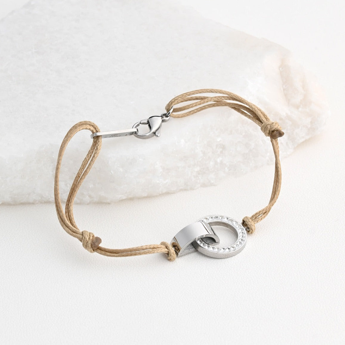 Pulsera cuerda marrón y acero acabado plata con distintas formas - mbyou - Moments by You