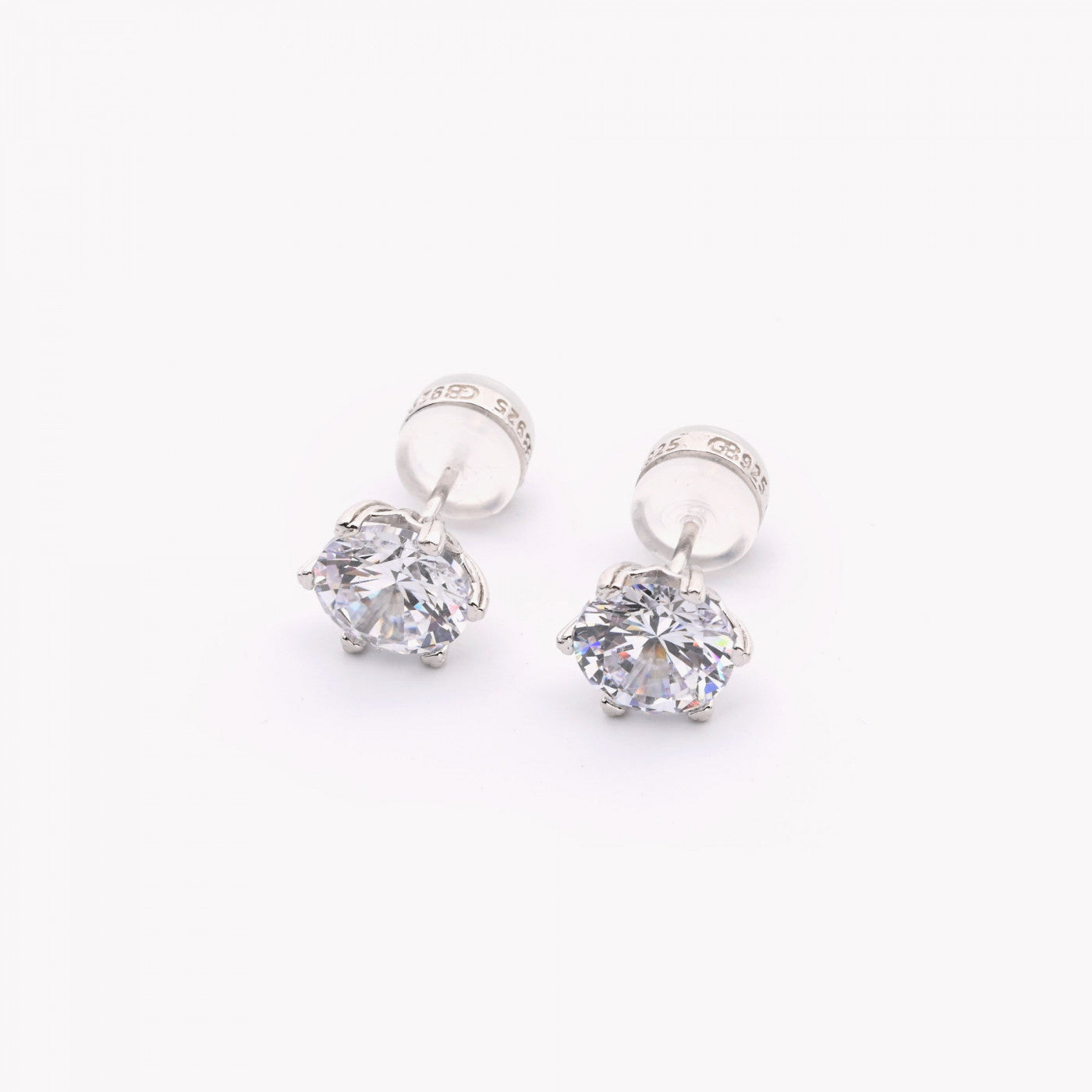Pendientes cortos básicos con circonita grande plata S925 - mbyou