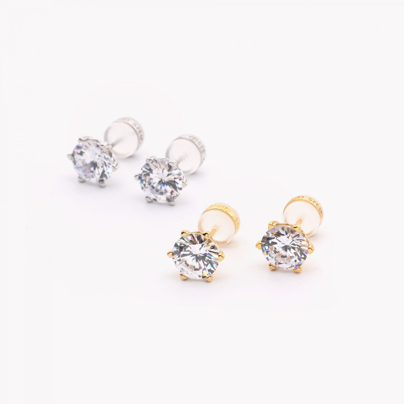 Pendientes cortos básicos con circonita grande plata S925 - mbyou