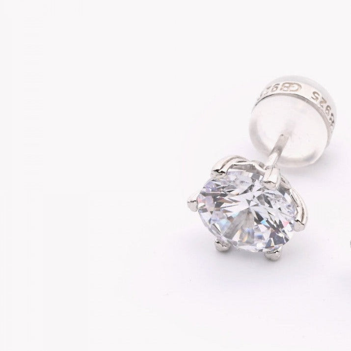 Pendientes cortos básicos con circonita grande plata S925 - mbyou