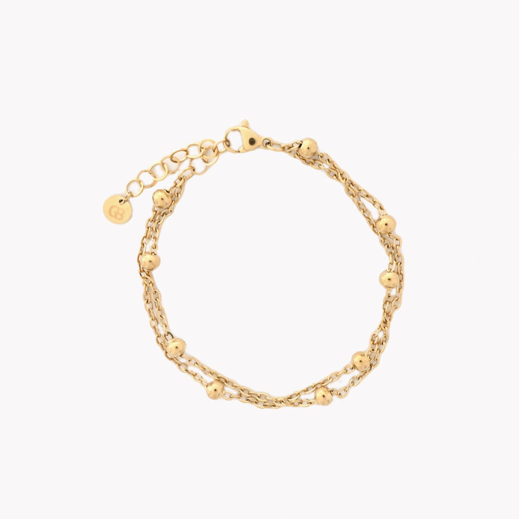 Bracelet maille double boules dorées