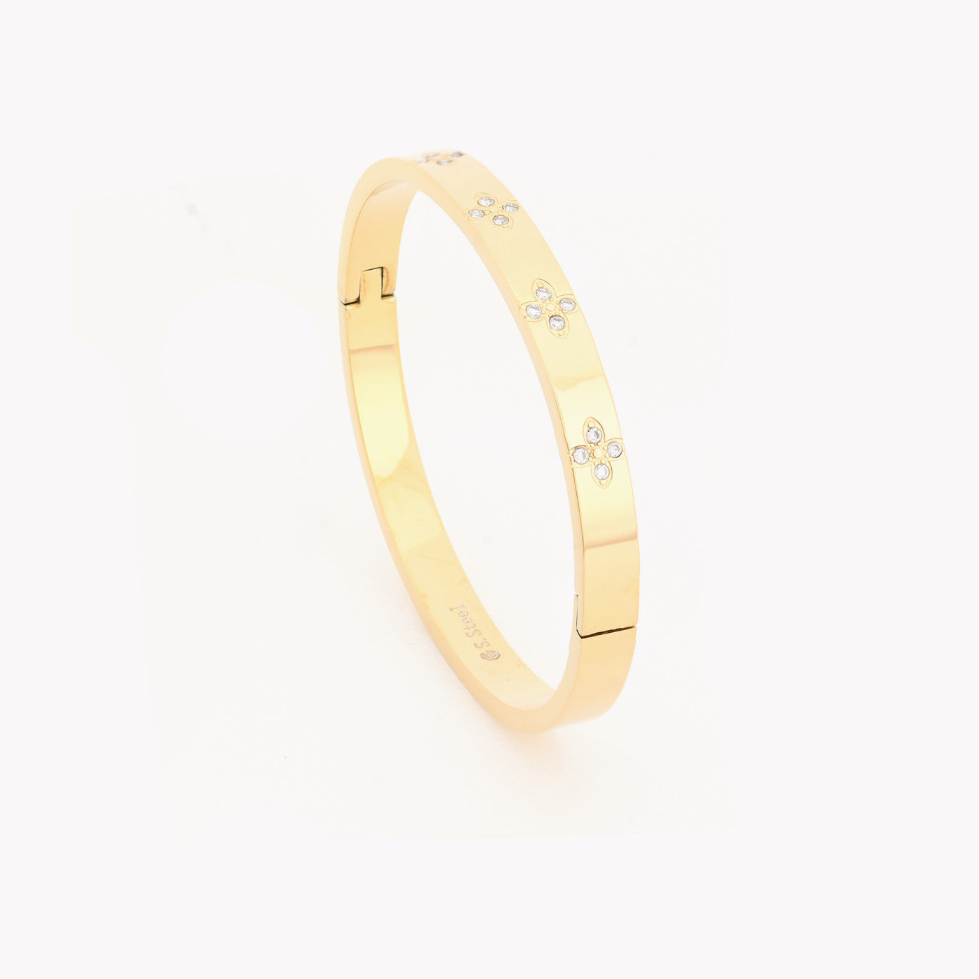 Pulsera acero rígida tréboles gold