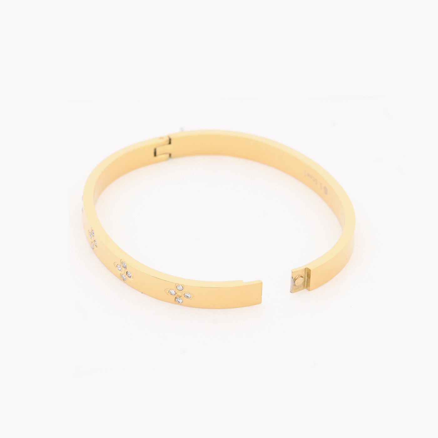 Pulsera acero rígida tréboles gold