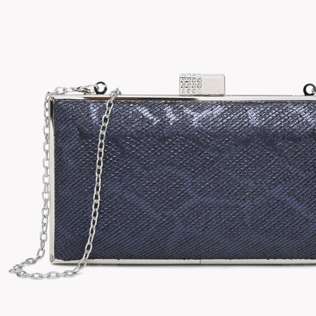 Bolso de mano fiesta serpiente azul noche combinado con plata - mbyou