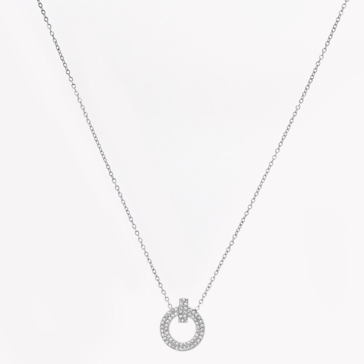 Collar acero inoxidable círculo plata con brillantes