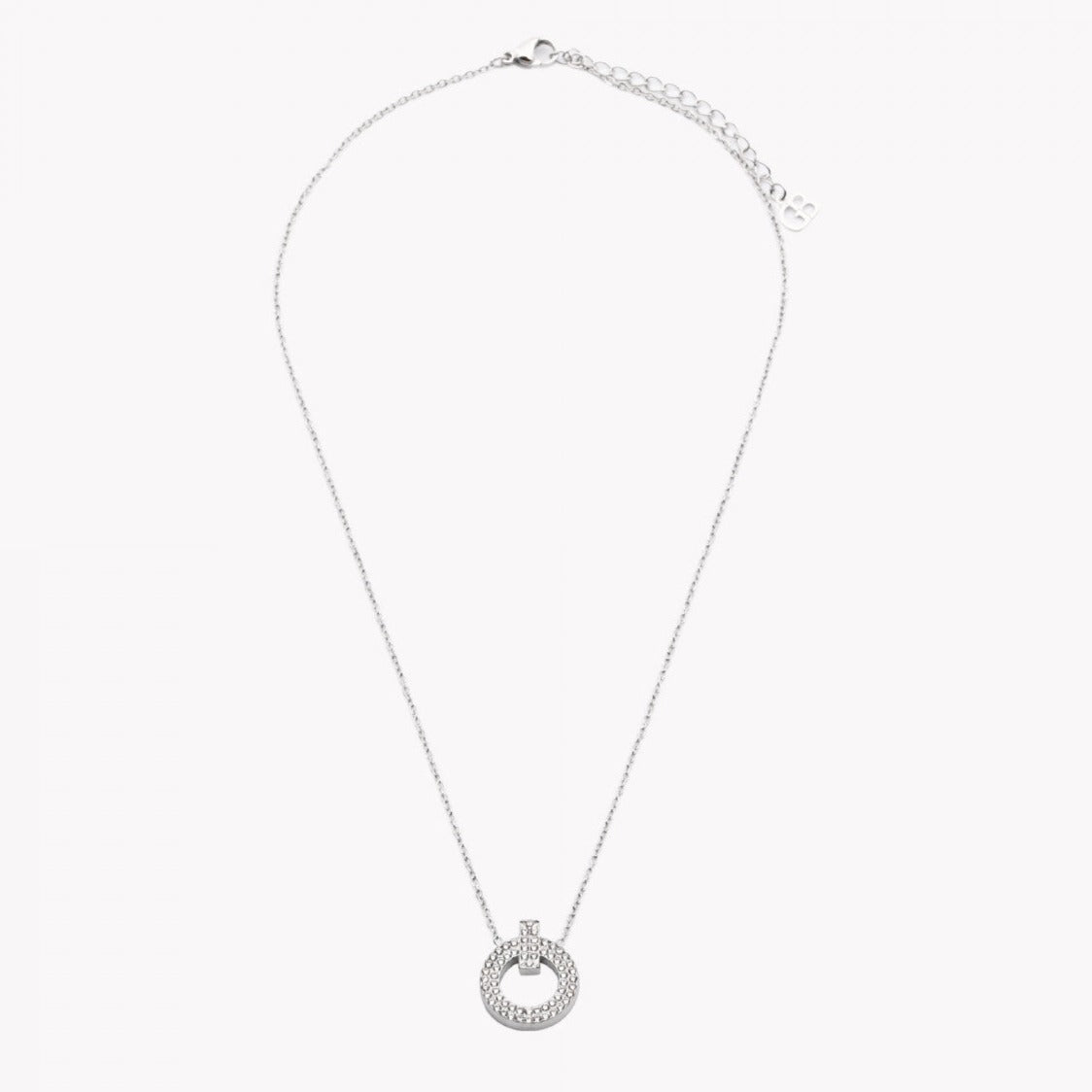 Collar acero inoxidable círculo plata con brillantes