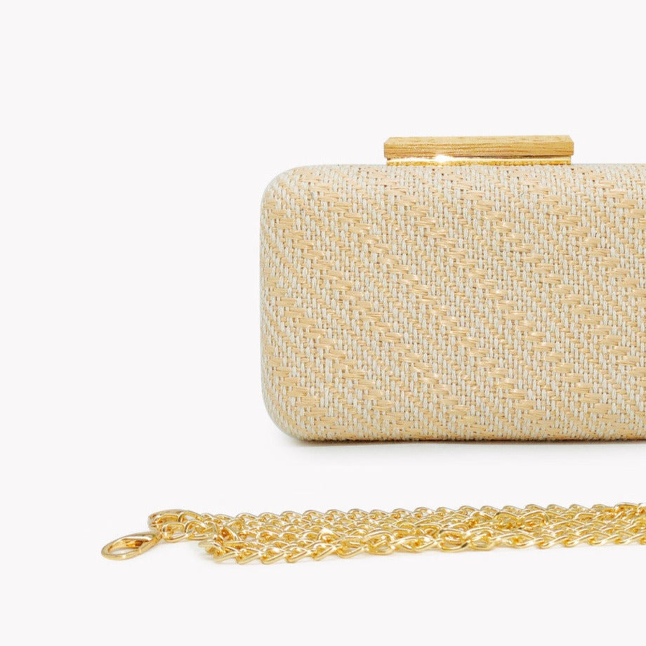 Sac à main de fête tressé en raphia beige