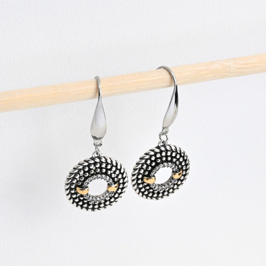 Pendientes de rodio con círculos brillantes plata y detalles oro - mbyou