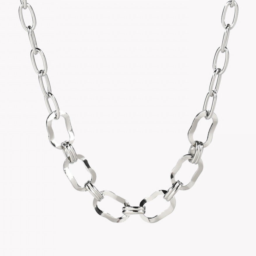 Collar acero eslabones irregulares plata