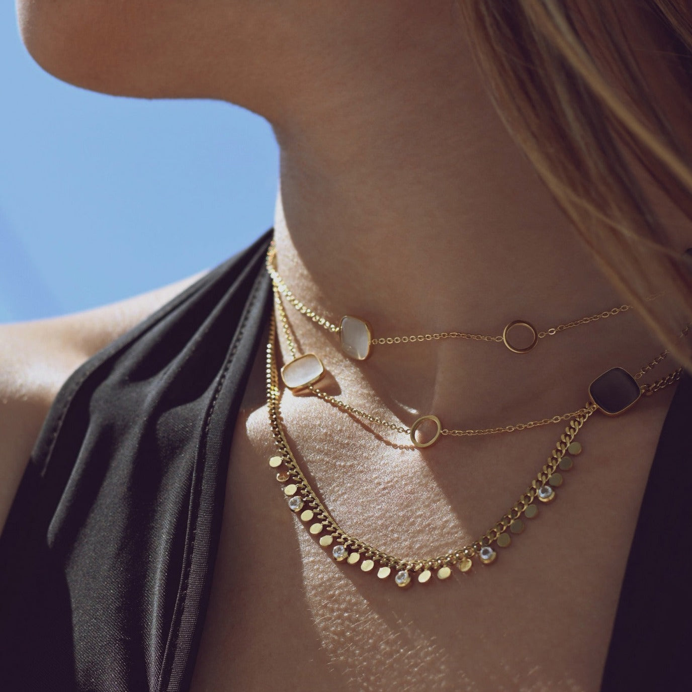 Silver zirconia steel necklace
