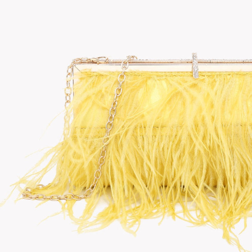 Bolso de mano fiesta plumas amarillo - Moments by You