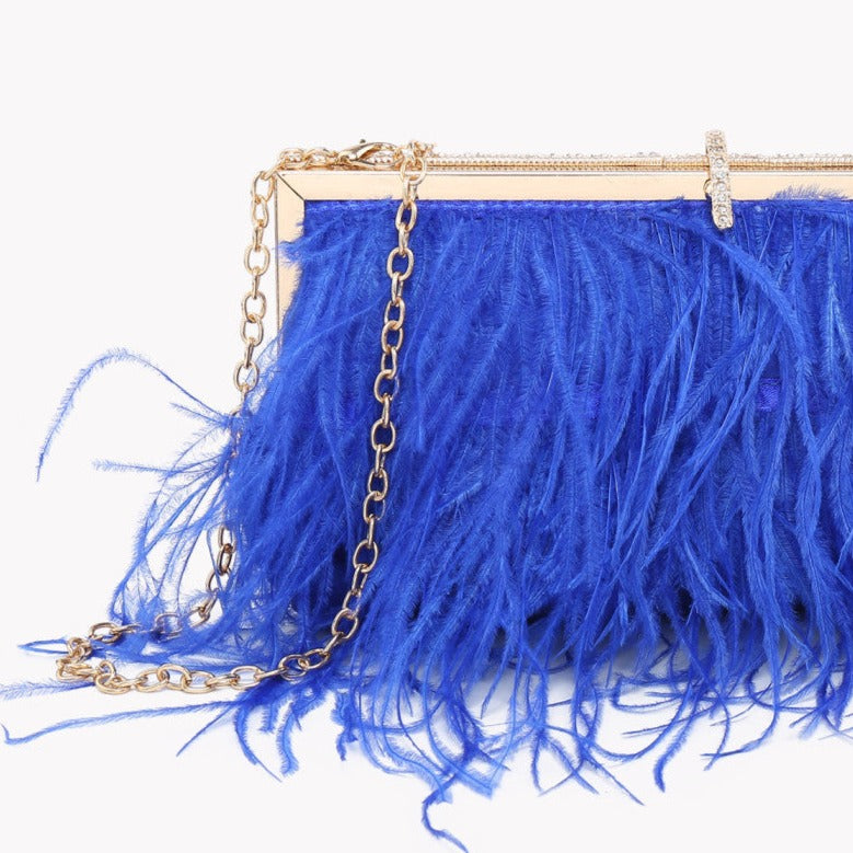 Bolso de fiesta tipo clutch con plumas azul eléctrico - Moments by You