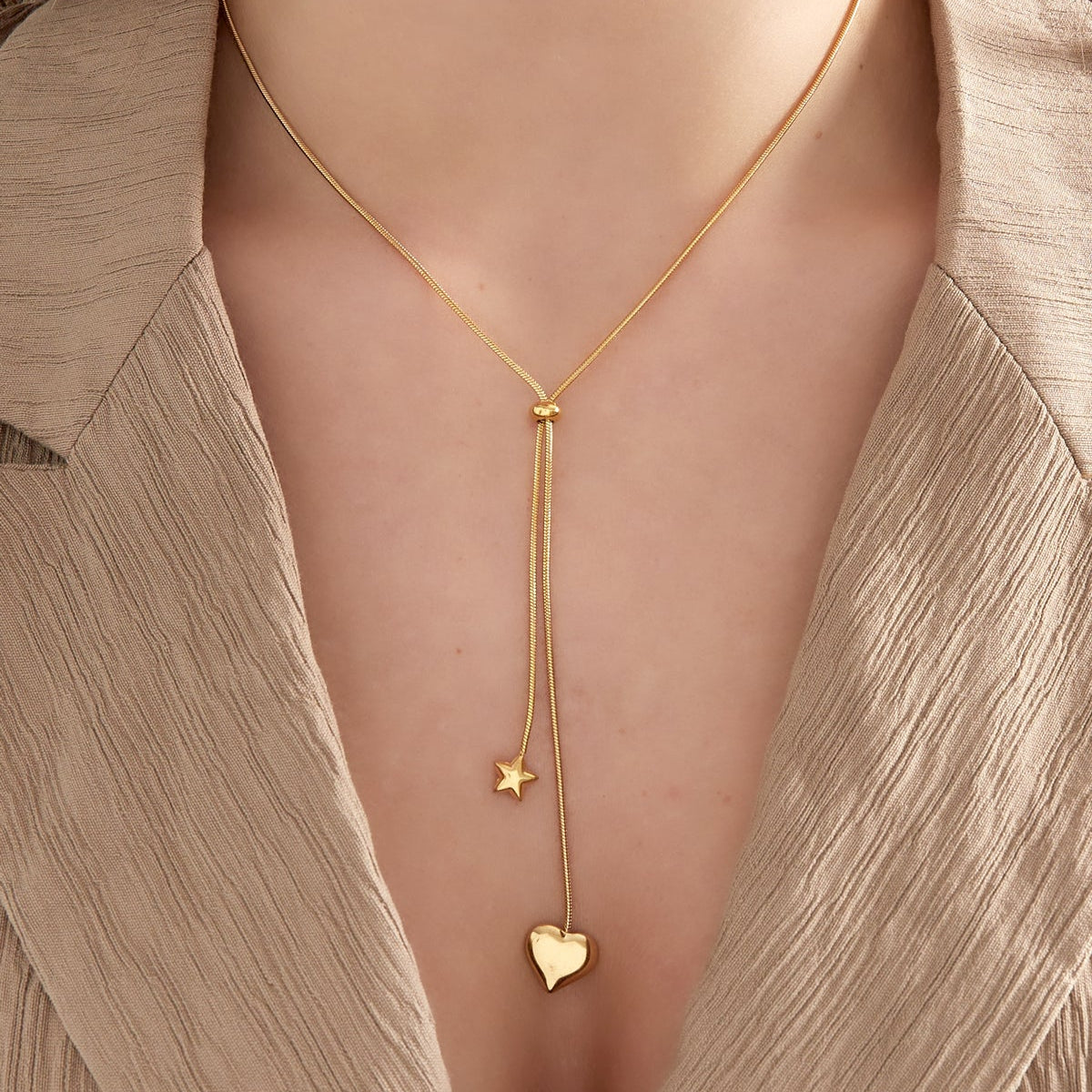 Collar acero colgante corazón y estrella acabado oro - mbyou