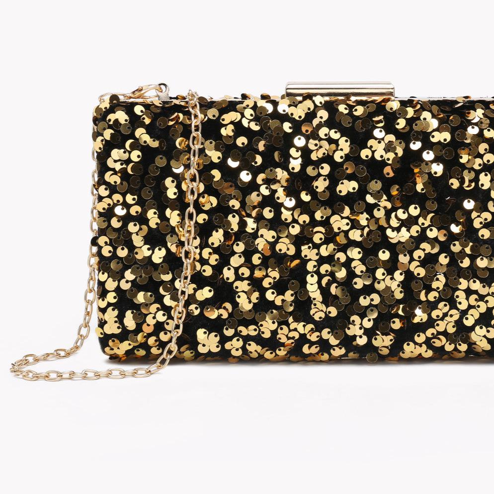 Bolso de fiesta de mano terciopelo con lentejuelas doradas - Moments by You