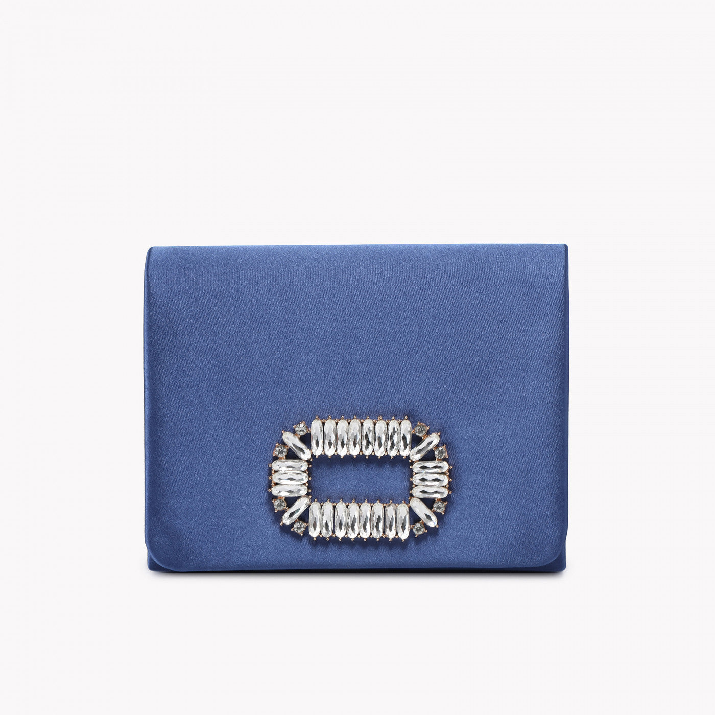 Bolso de mano para fiesta tipo joya en raso azul noche
