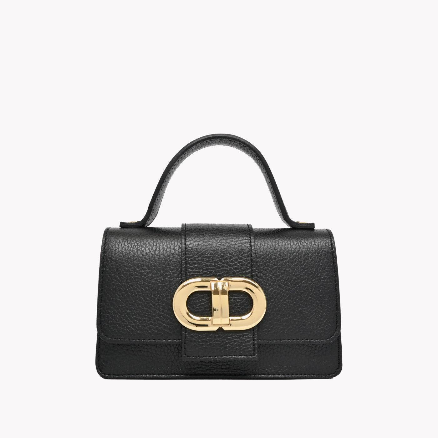 Bolso de piel 100% auténtica con asa y detalle dorado color negro - mbyou
