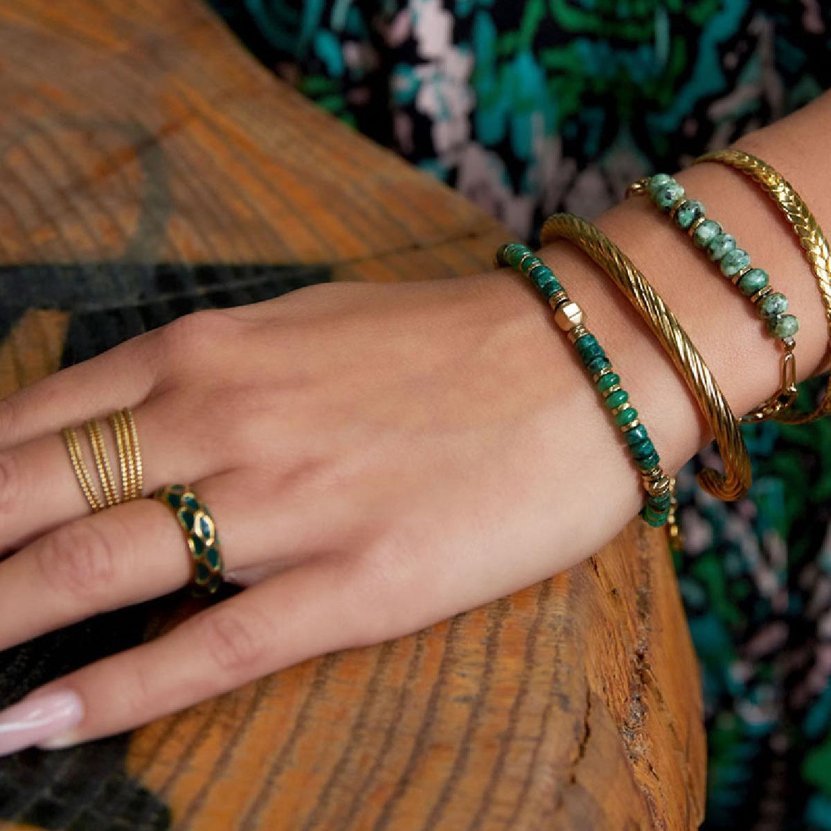 Bracelet acier zircon doré