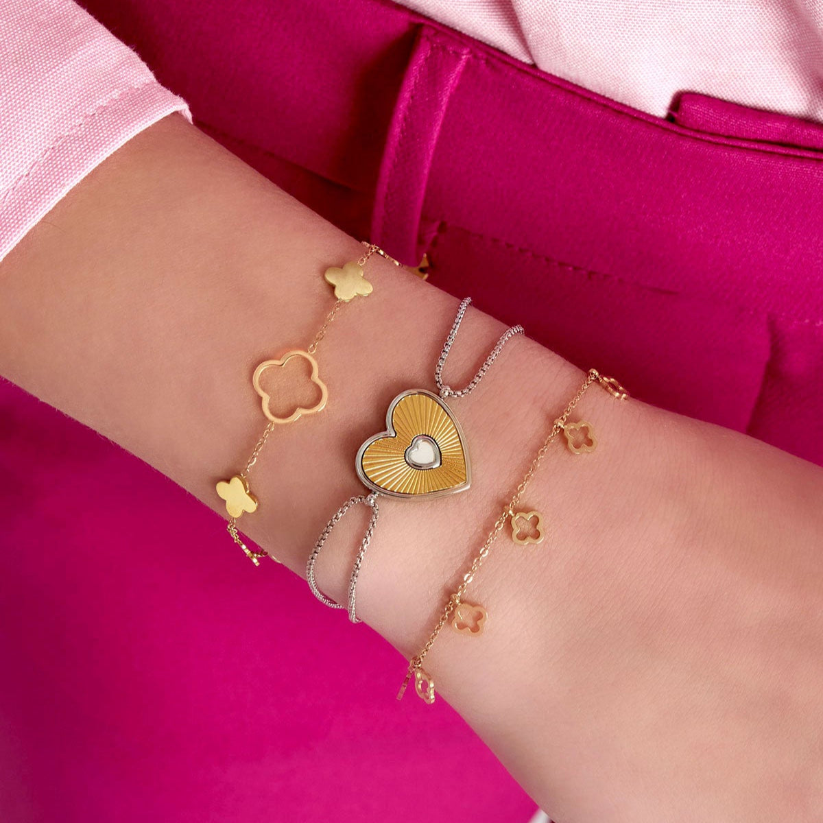 Bracelet acier zircon doré