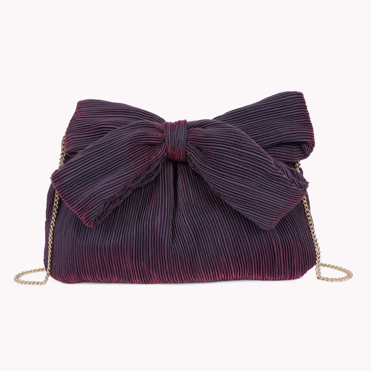 Bolso de fiesta tejido arrugado con lazo tipo limosnera púrpura - mbyou