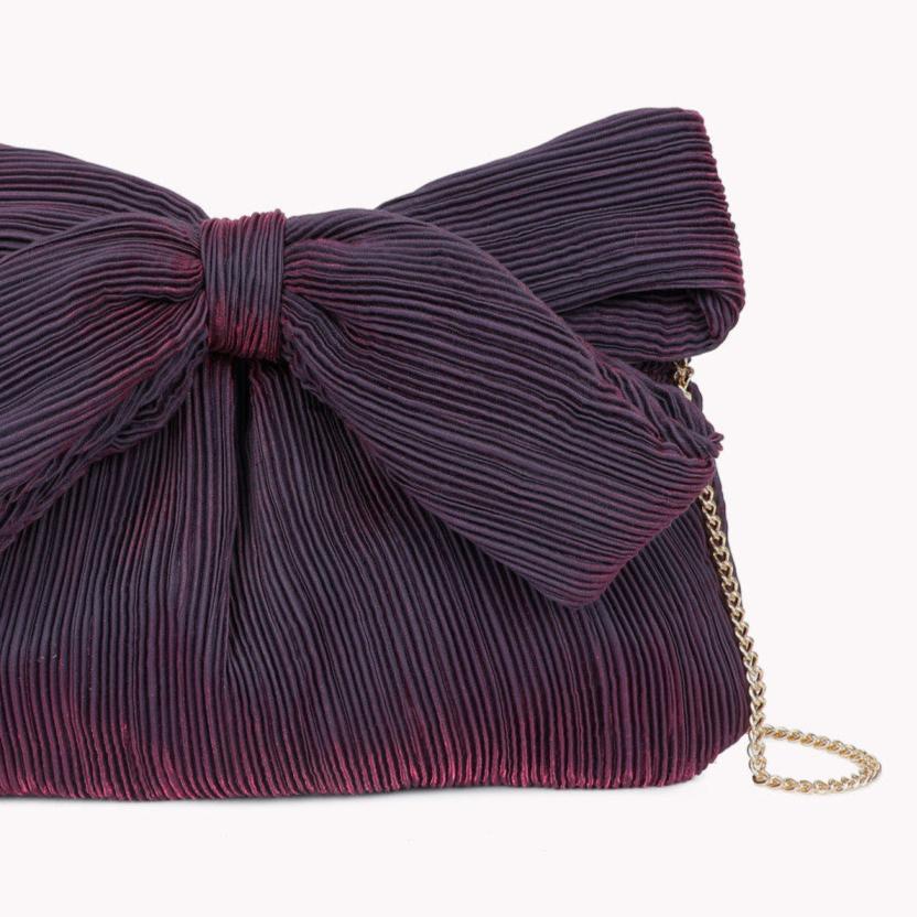 Bolso de fiesta tejido arrugado con lazo tipo limosnera púrpura - mbyou