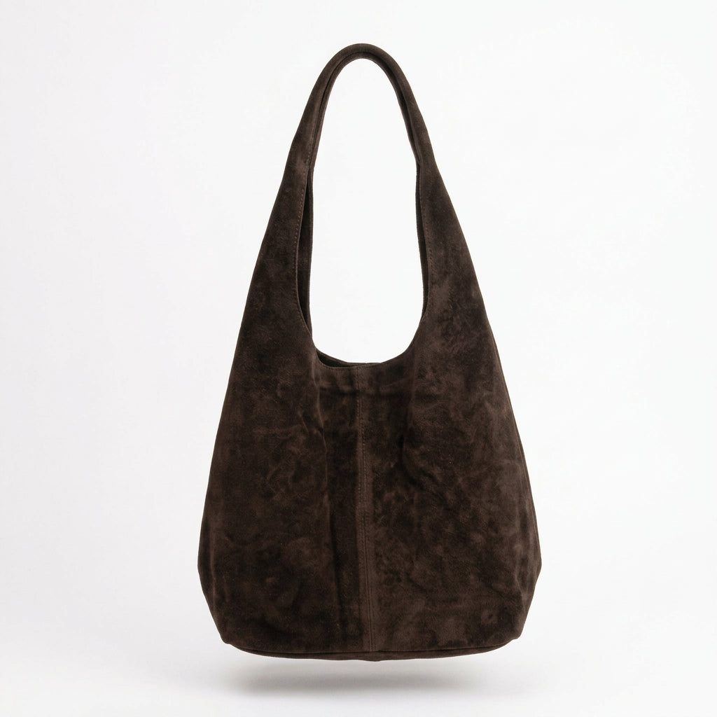 Bolso hobo piel 100% auténtica de ante en chocolate