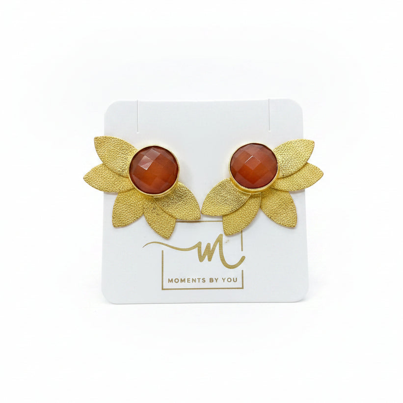 Pendientes de latón con piedra natural facetada y hojas acabado oro - Moments by You