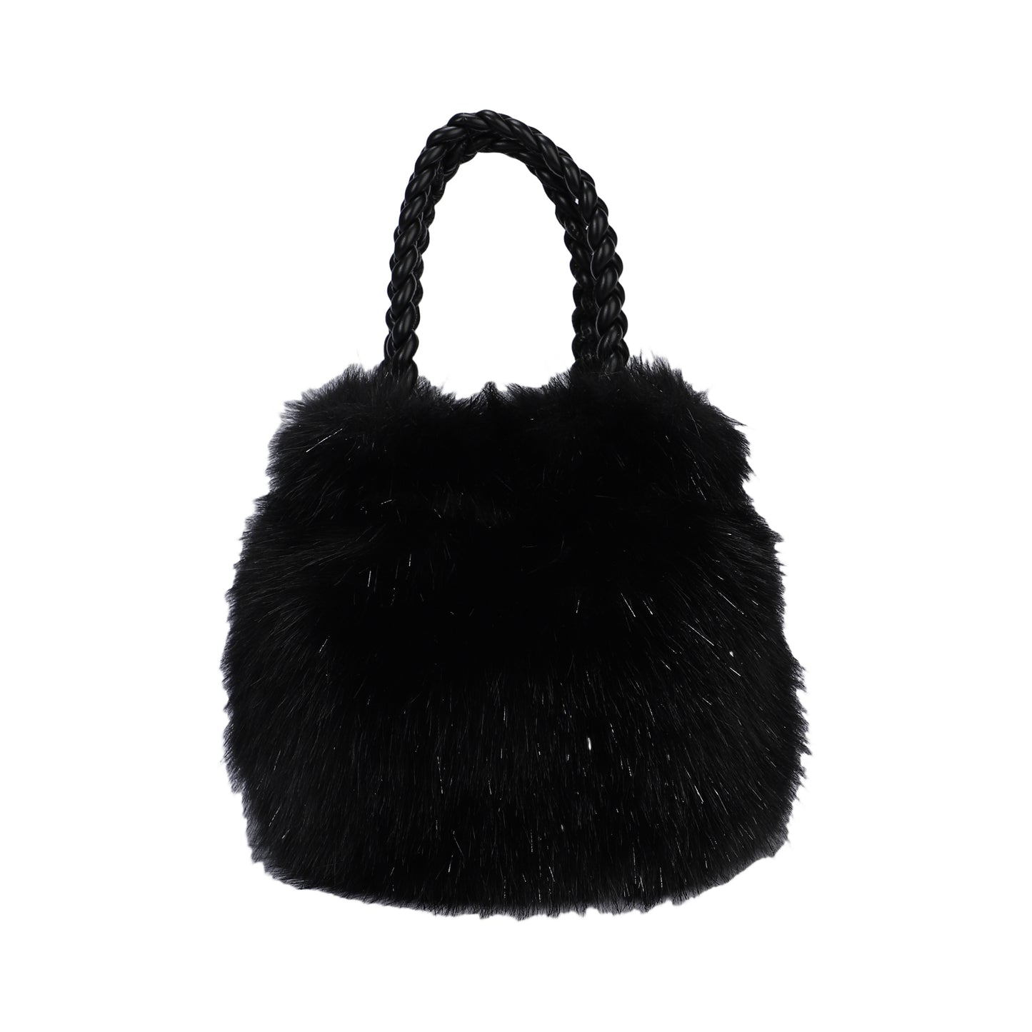 Bolso de mano y bandolera tipo limosnera con pelaje en color negro y el asa trenzada - mbyou