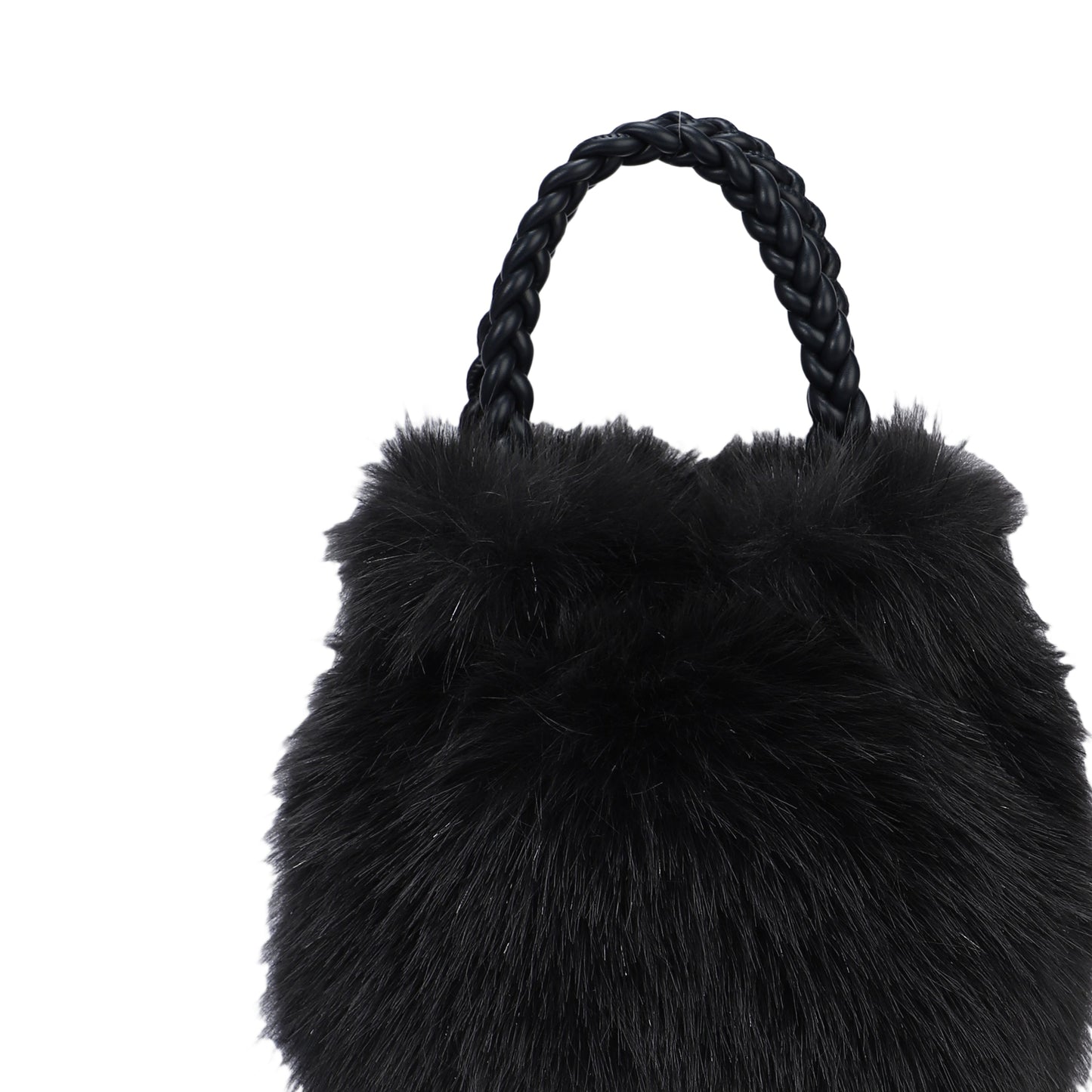 Bolso de mano y bandolera tipo limosnera con pelaje en color negro y el asa trenzada - mbyou