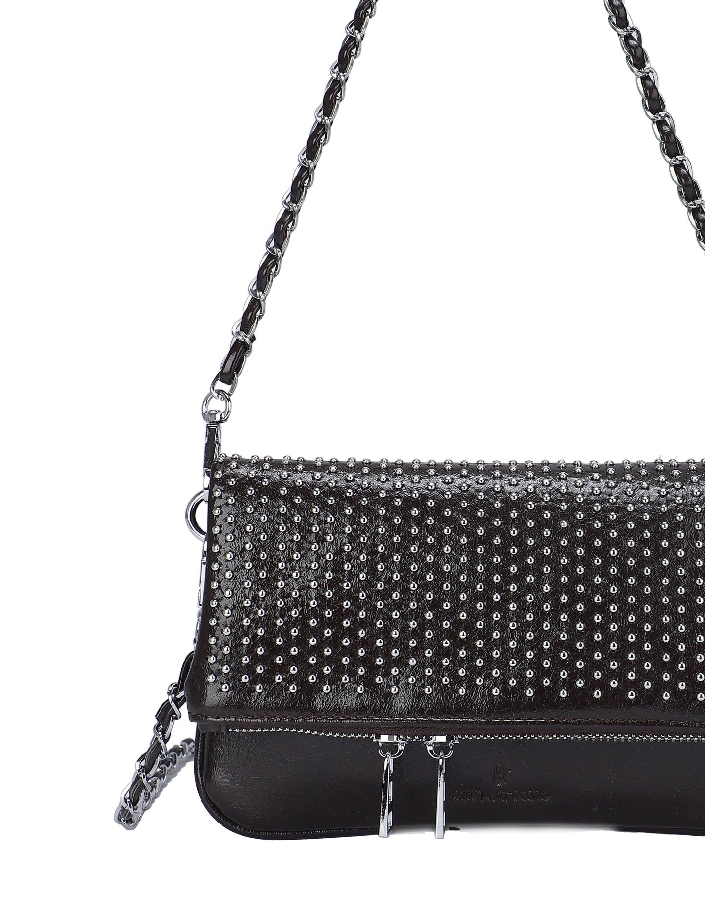 Bolso de mano y bandolera con tachuelas plateadas y solapa en color negro - mbyou