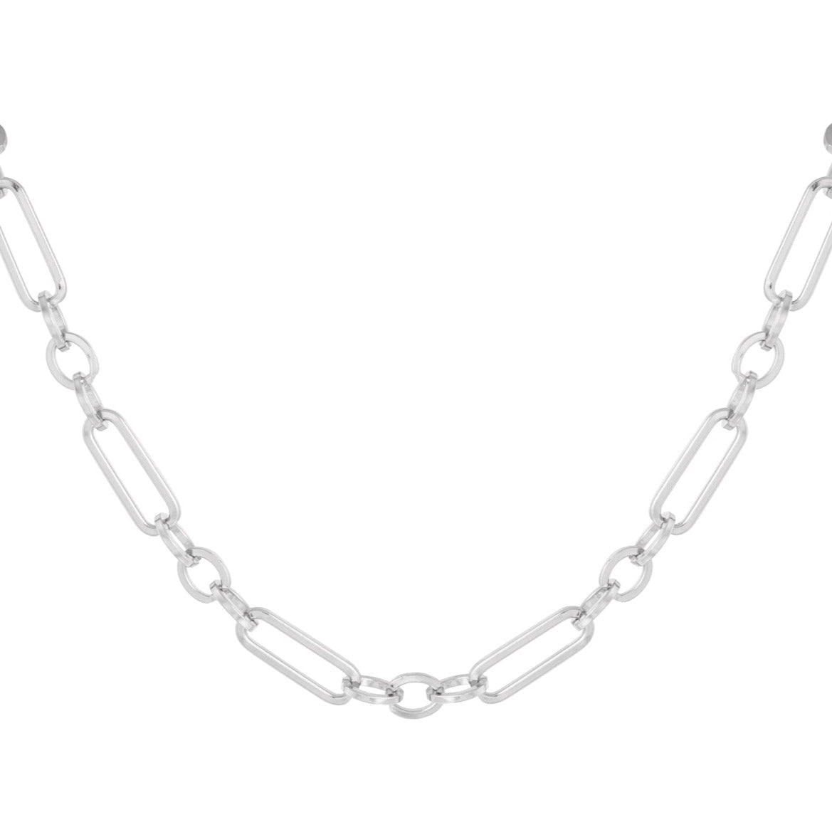 Collar acero eslabones alargados plata