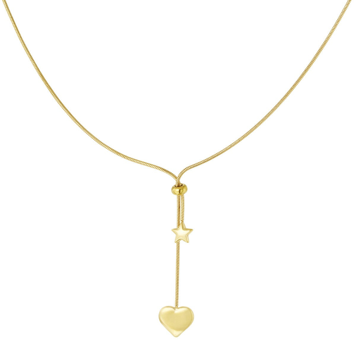 Collar acero colgante corazón y estrella acabado oro - mbyou