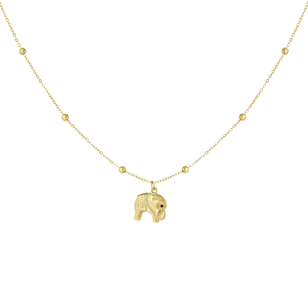 Collar de acero cadena bolitas y colgante elefante acabado oro - mbyou