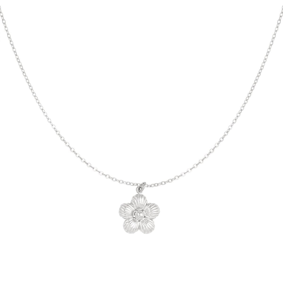 Collar de acero cadena fina colgante de flor acabado plata - mbyou