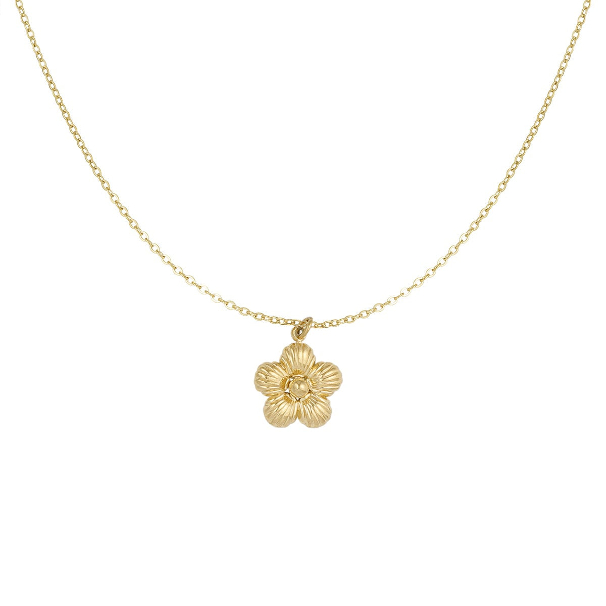 Collar de acero cadena fina colgante de flor acabado oro - mbyou