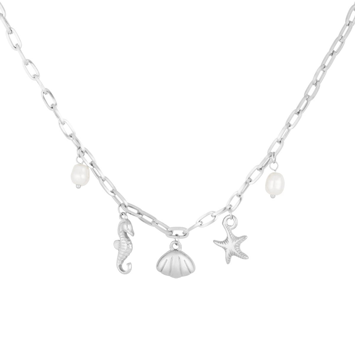 Silver zirconia steel necklace