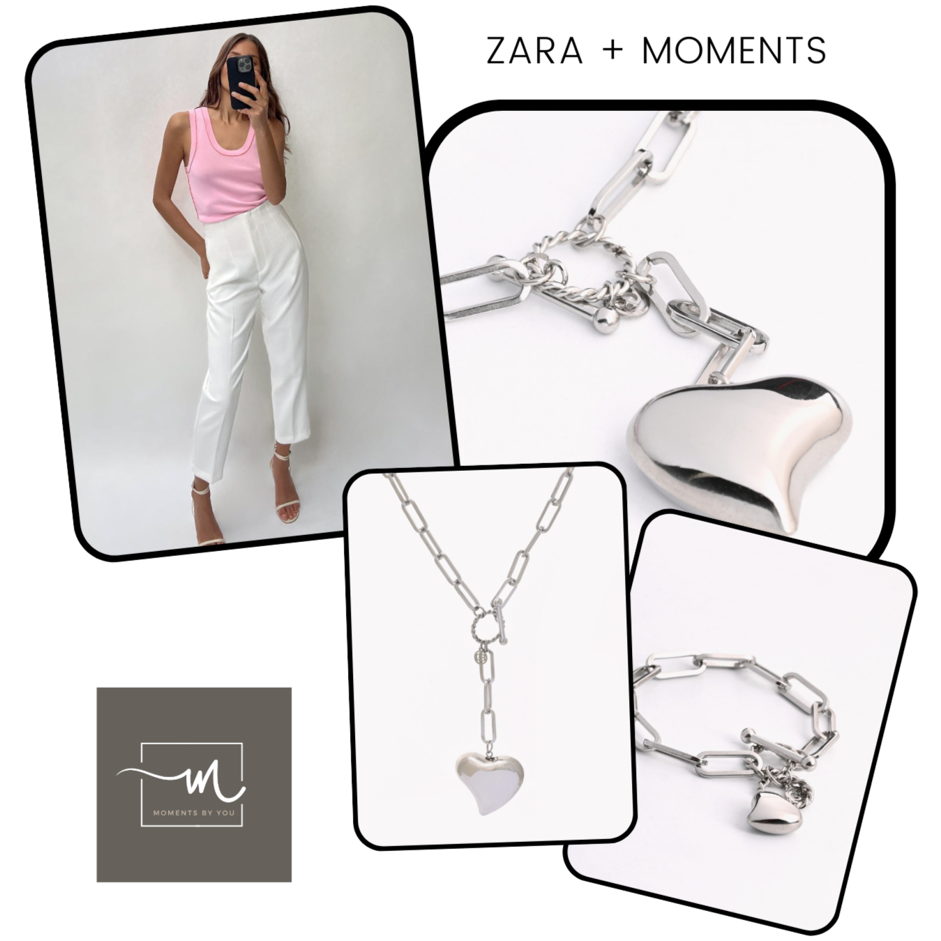 Pulsera acero corazón completo plateada - Moments by You
