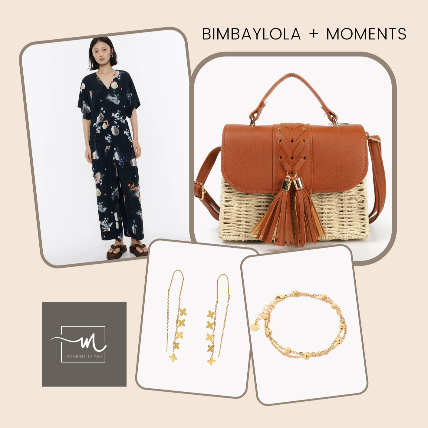 Bolso de mano y bandolera de rafia en color beige - mbyou - Moments by You