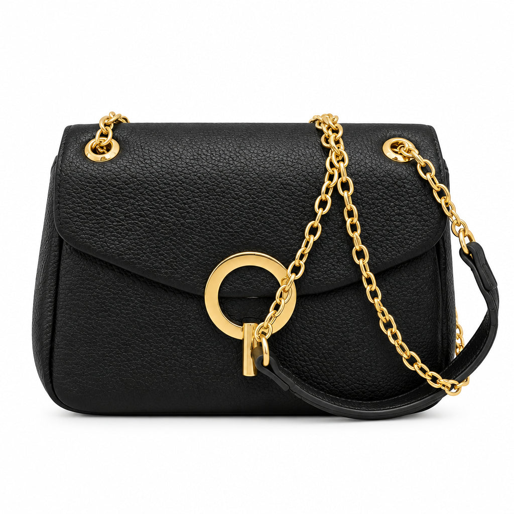 Bolso bandolera con solapa y detalle de cierre dorado