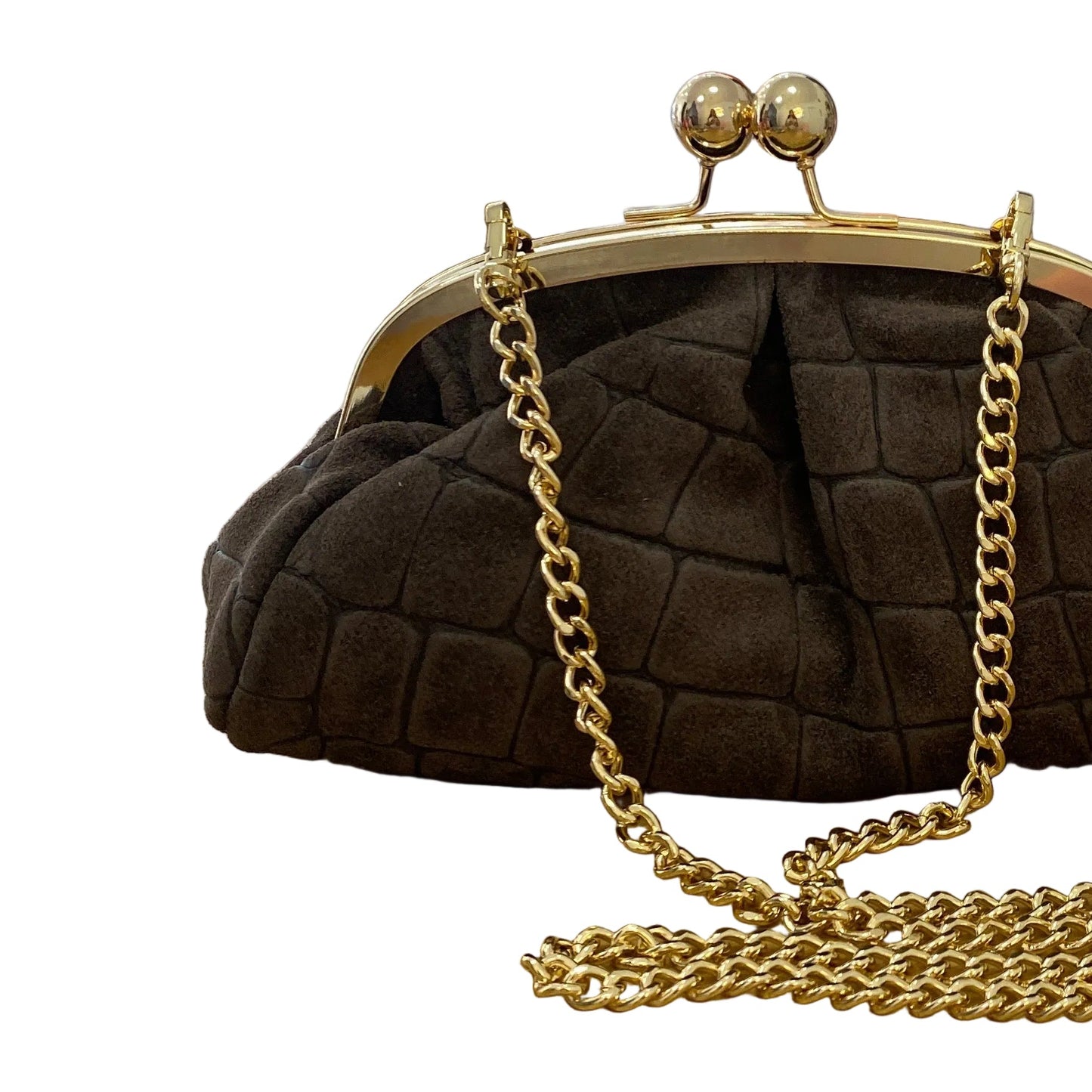 Bolso de mano y bandolera vintage piel 100% ante acabado cocodrilo