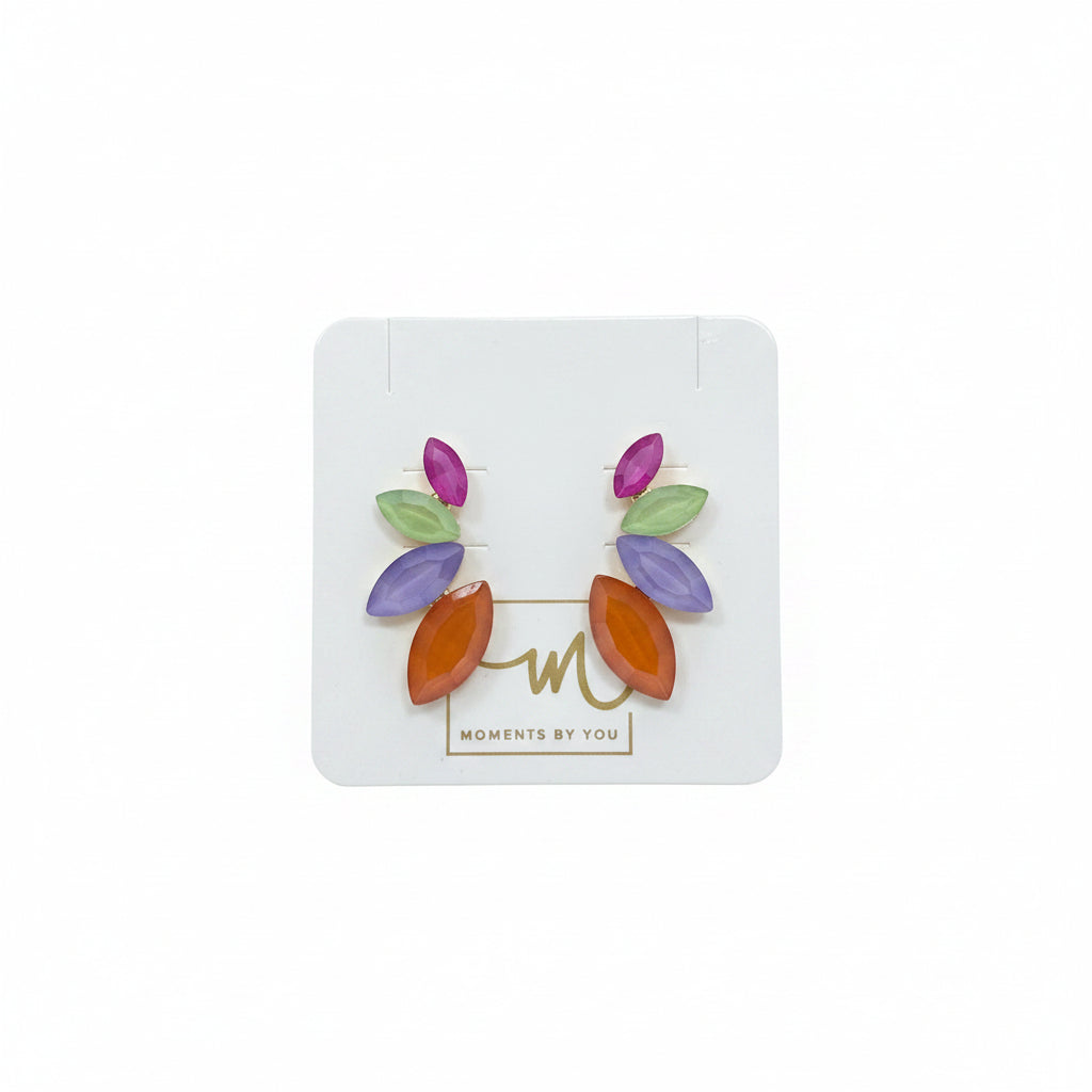Pendientes de metal/acero largos con cristales de colores variados - Moments by You