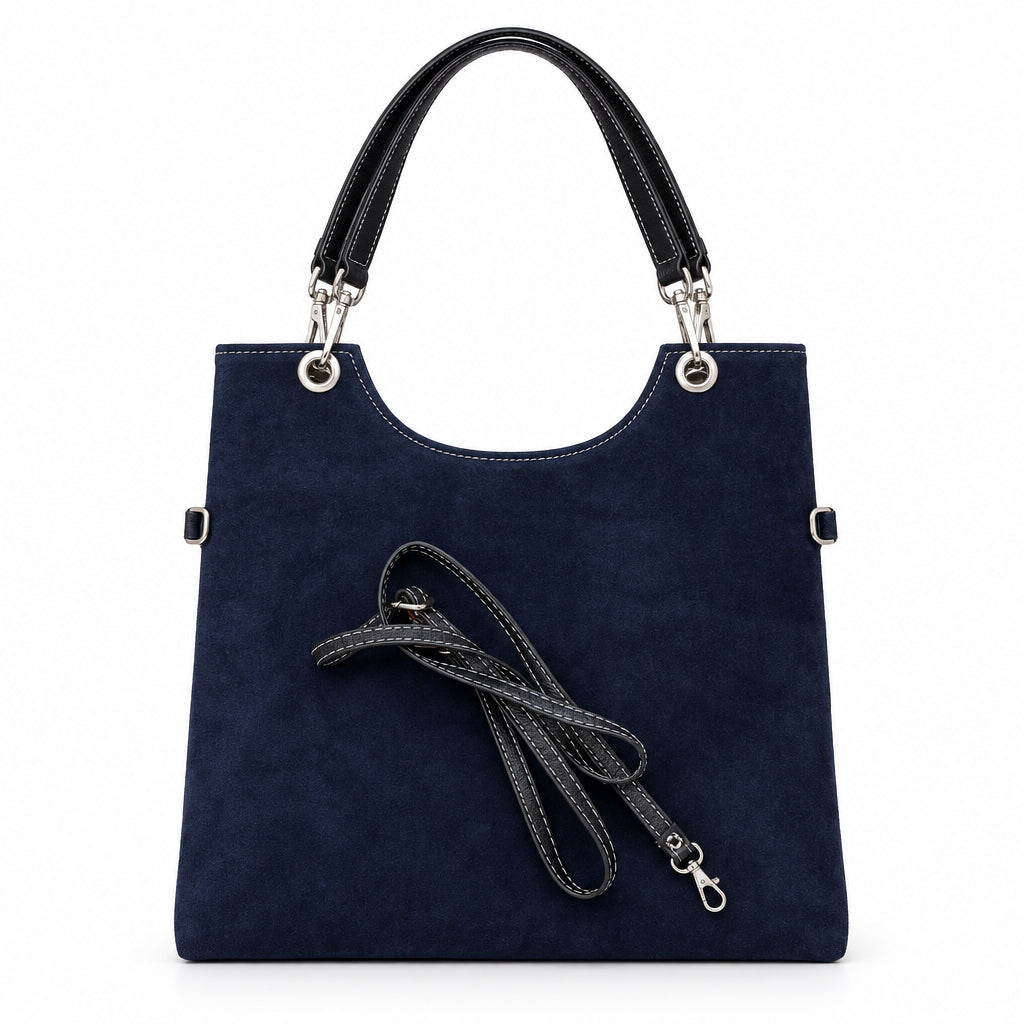 Bolso shopper piel 100% serraje combinado con asas negras