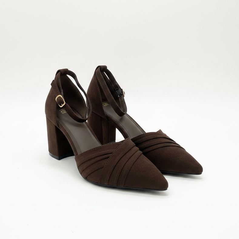 Zapatos de salón de mujer cerrados con pulsera al tobillo marrón chocolate