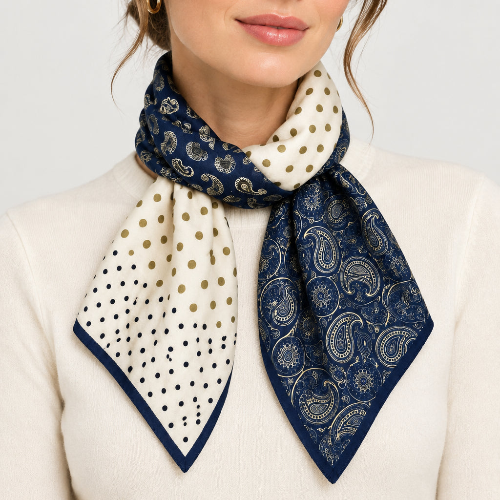 Pañuelo cuello con estampado cachemire y lunares
