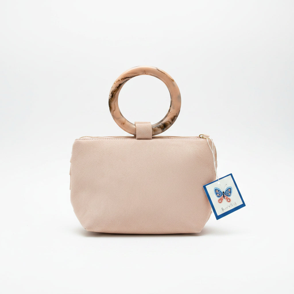 Bolso de fiesta limosnera con asas circulares y diseño fruncido rosa nude - Moments by You