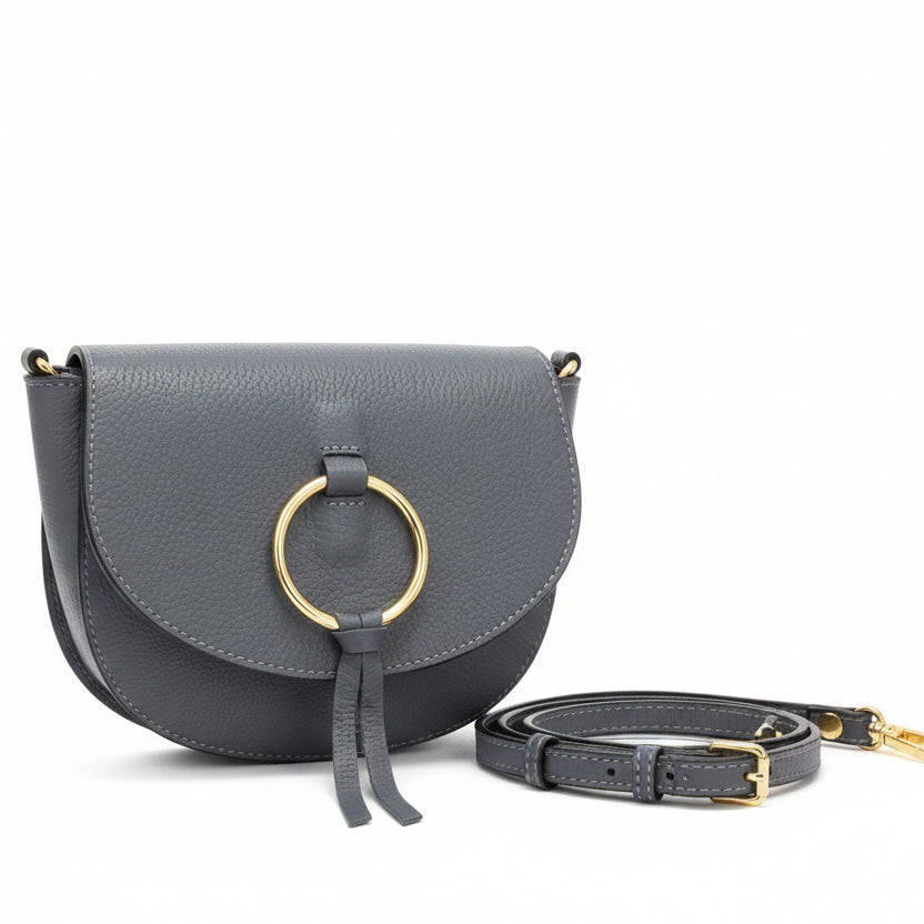 Bolso bandolera piel 100% vacuno forma oval y detalle dorado - Moments by You
