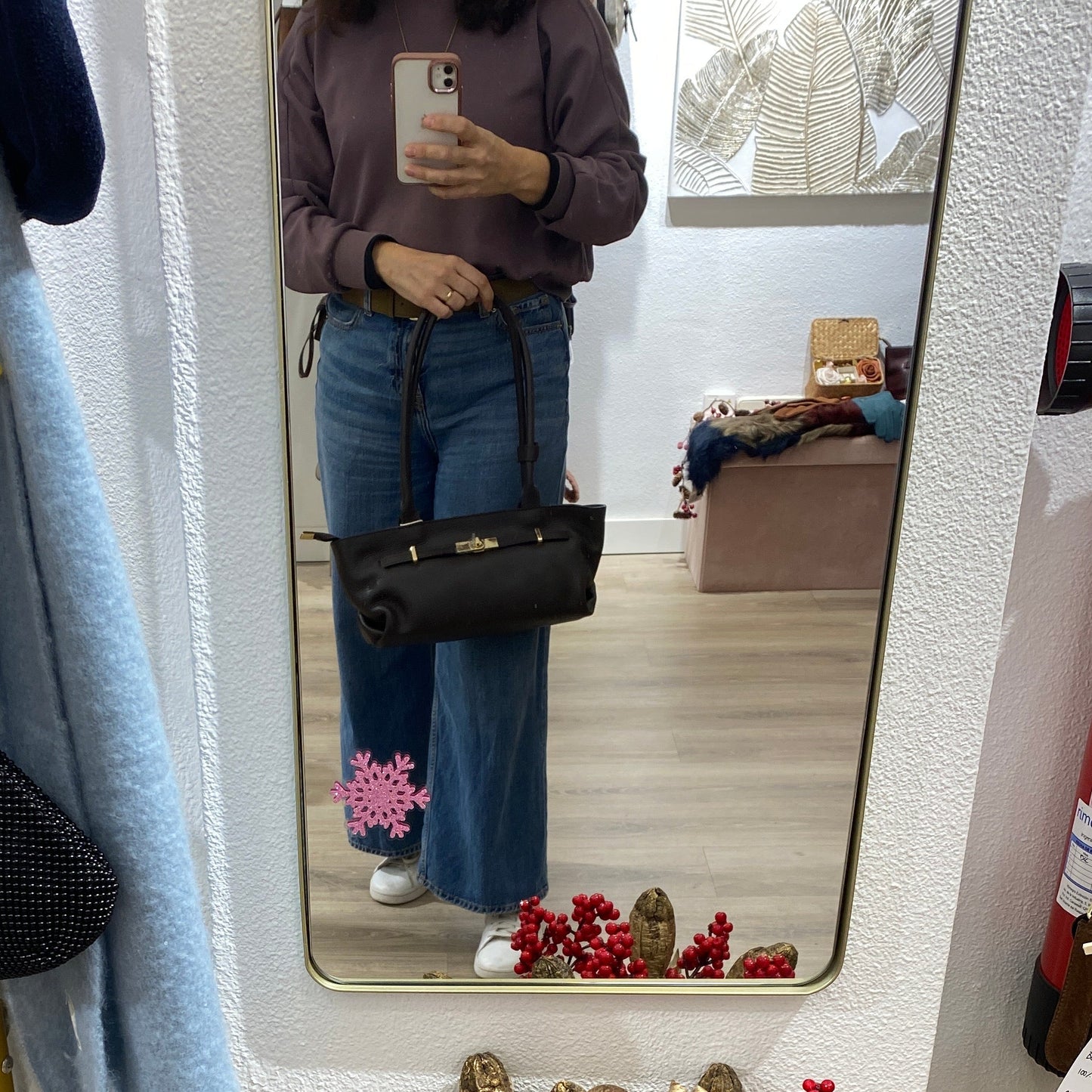 Bolso de hombro piel 100% auténtica con asas largas color chocolate