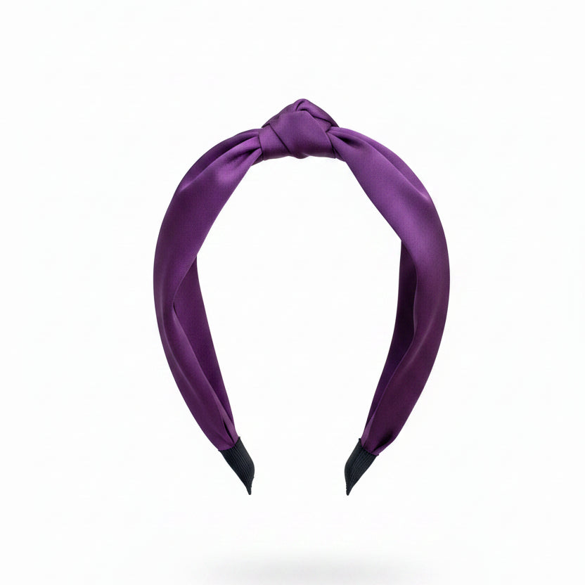 Diadema ancha con nudo y tejido tipo seda en morado berenjena - Moments by You